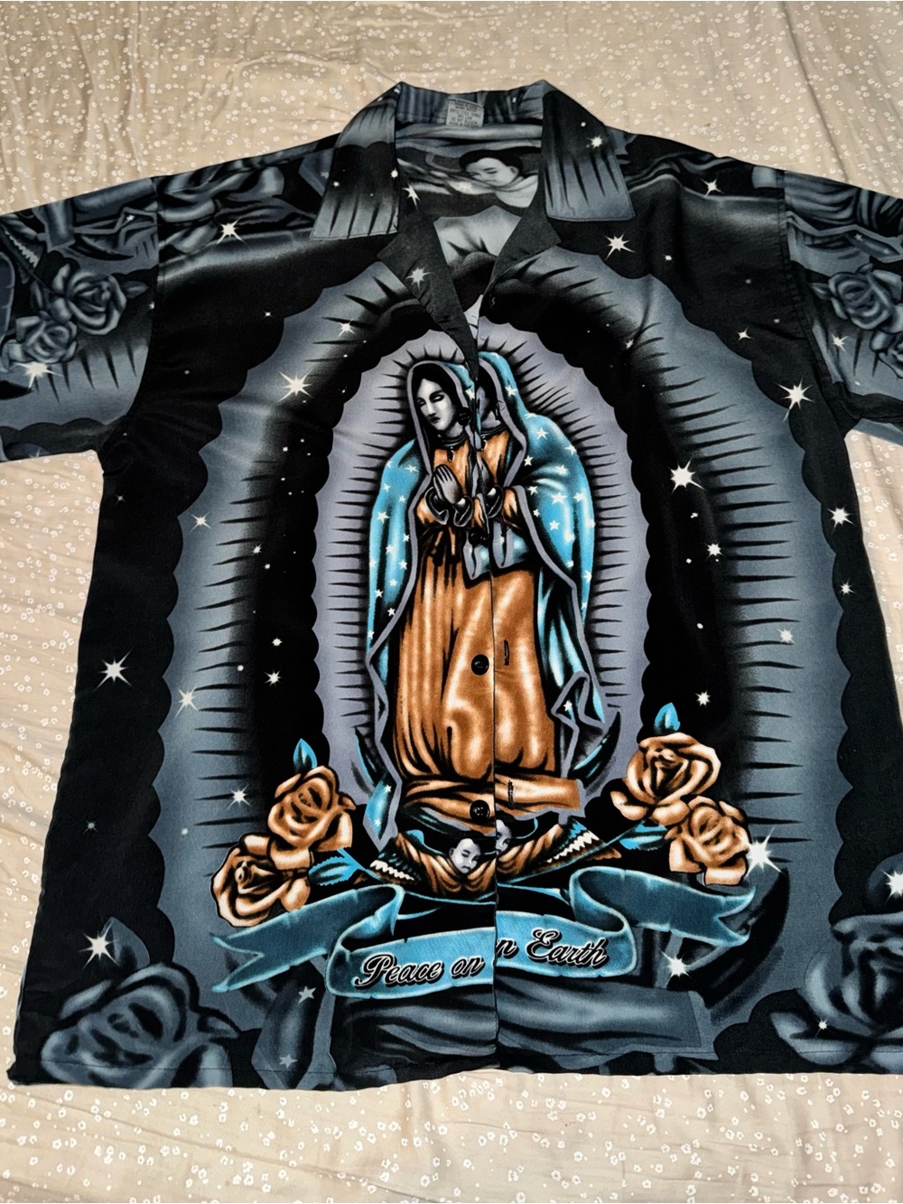 Vintage Button Up Virgin Mary Mens Shirt